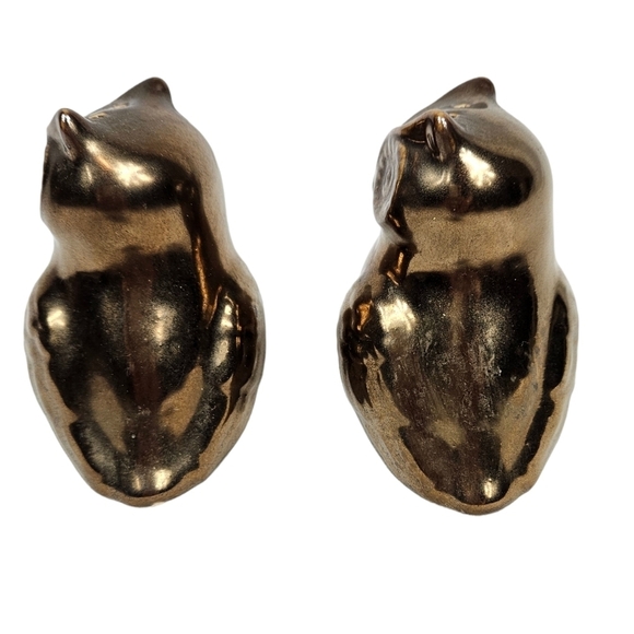 Bronze Porcelain Owl Couple‎ Salt & Pepper Shakers Set of 2 R4 - Picture 6 of 8